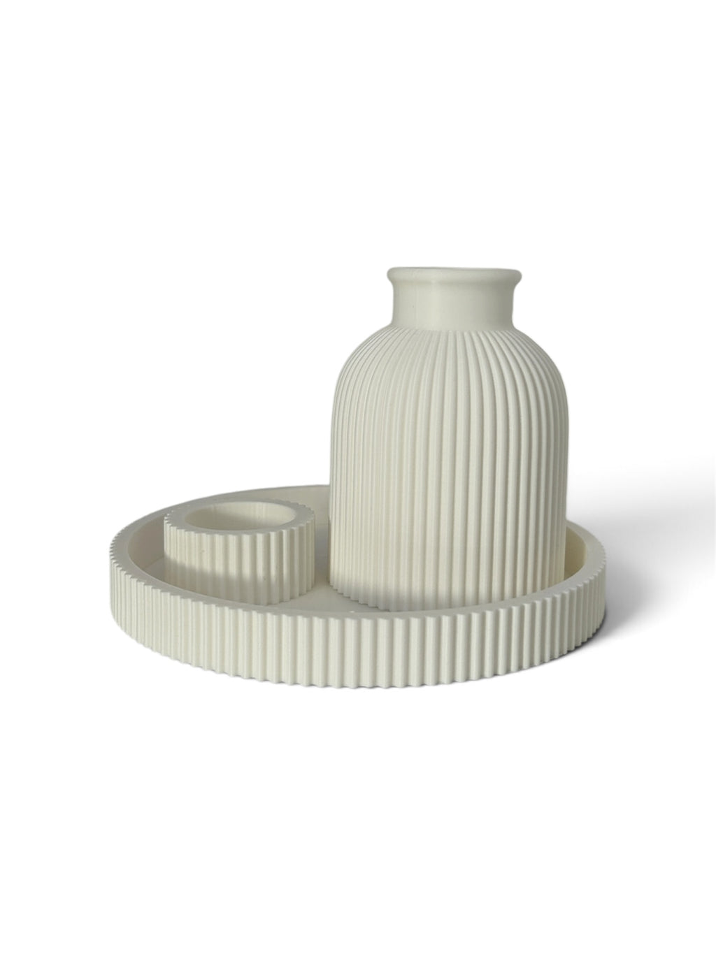 Minimalist Ribbed Vase & Tealight Holder Set | Modern 3D Printed Home Décor