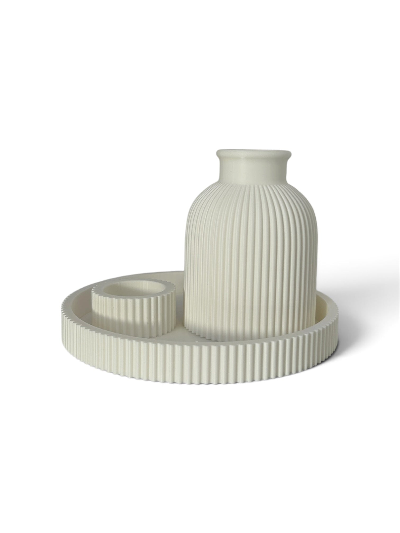 Minimalist Ribbed Vase & Tealight Holder Set | Modern 3D Printed Home Décor