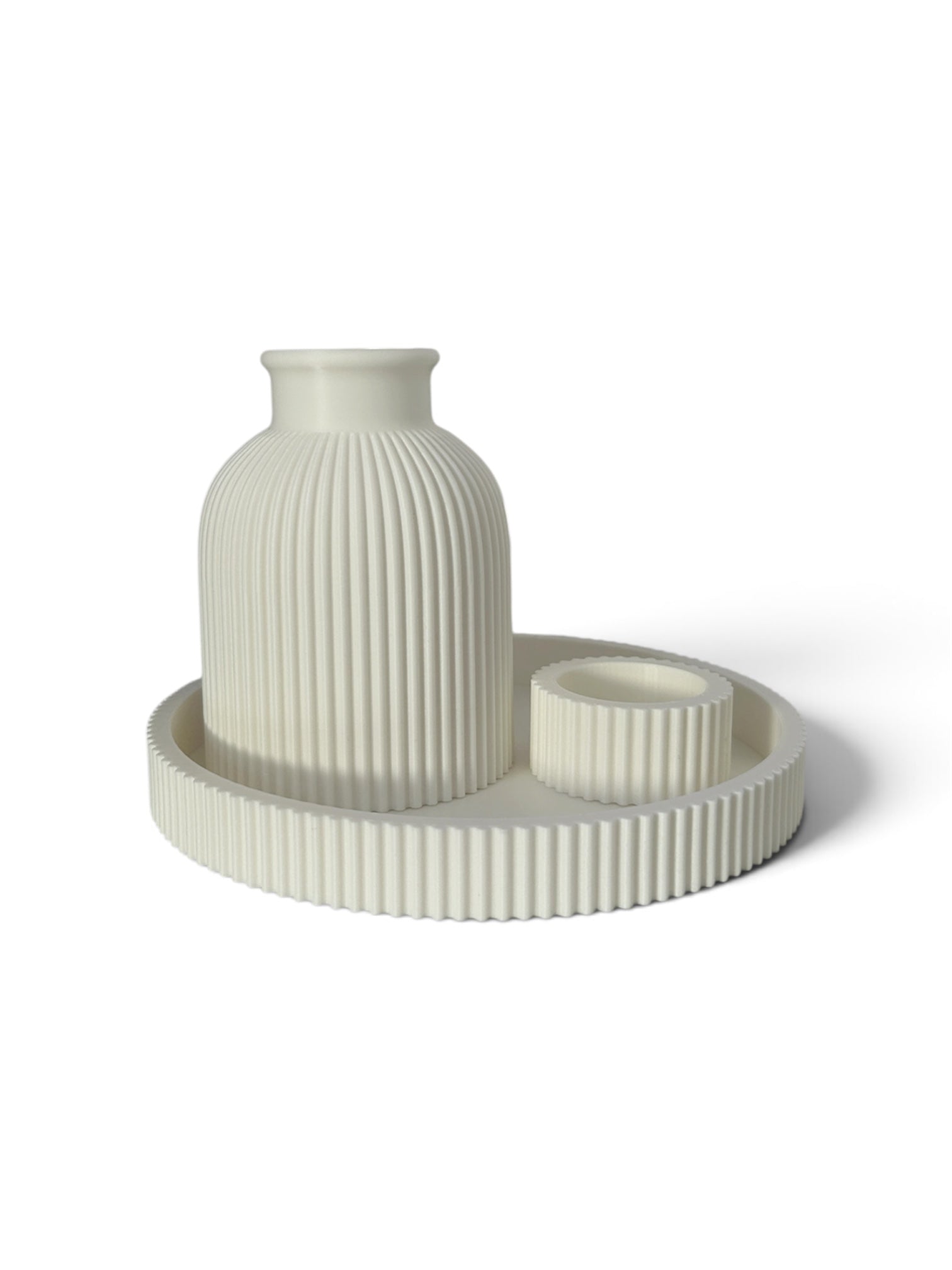 Minimalist Ribbed Vase & Tealight Holder Set | Modern 3D Printed Home Décor